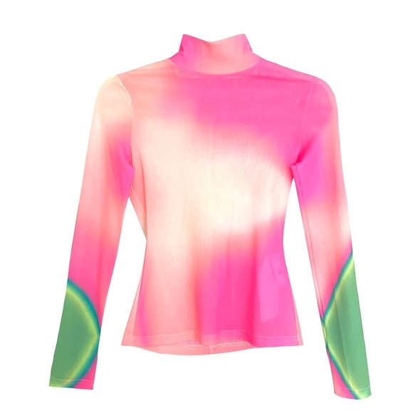 Pink Gradient Mesh Top Sz S - Picture 1 of 3